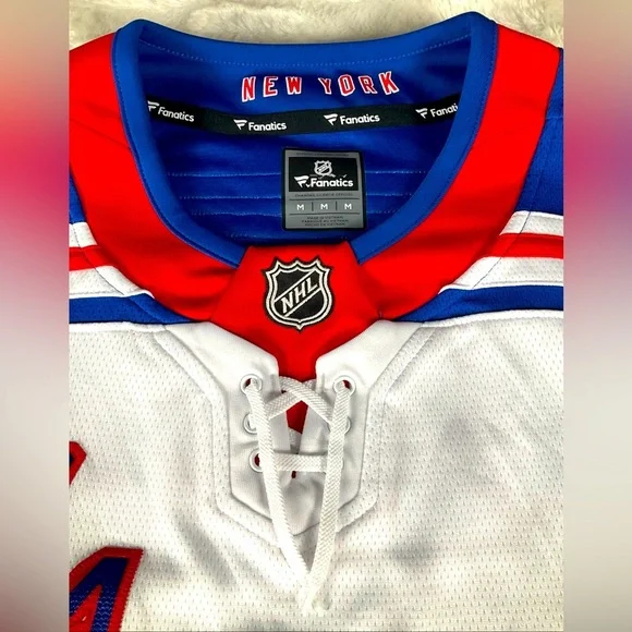 New York Rangers Fanatics Men’s White Medium NHL Breakaway Jersey NWT - Picture 3 of 11